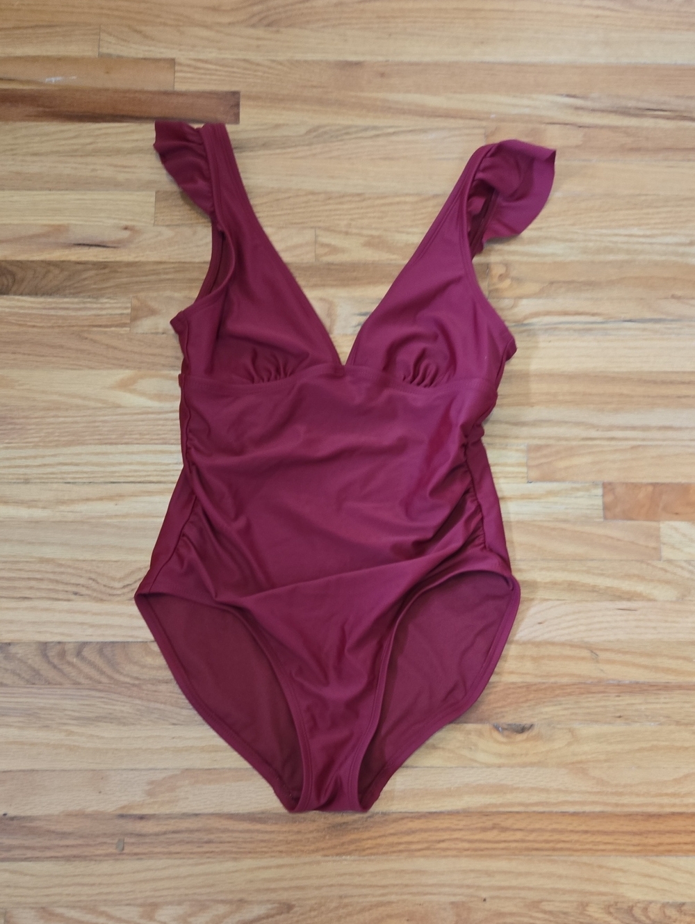 Kona Sol Burgundy Ruffle Strap One-Piece Swimsuit